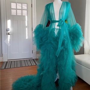 Old Hollywood Feather Robe Sexy Boudoir Robe Feather Bridal Robe Tulle Illusion